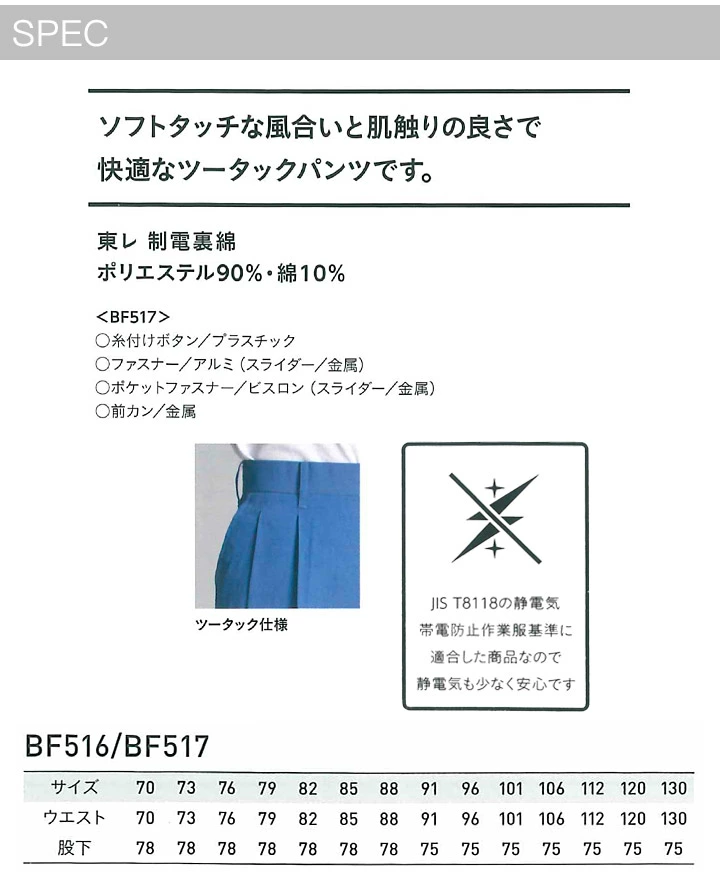 アルトコーポレーション BF517 ツータックカーゴパンツ ネイビー 秋冬 東レ 制電裏綿 T8118の静電気防止作業服基準 男女兼用