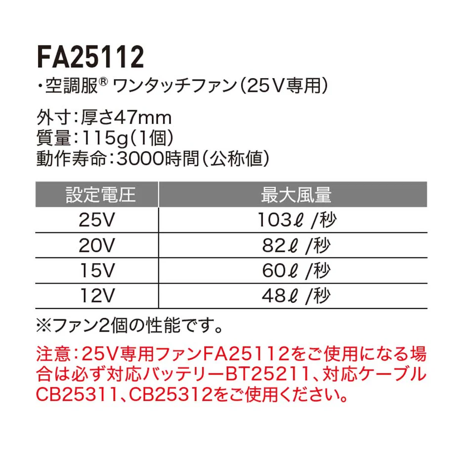 XEBEC XS25011 空調ファン・バッテリー 25Vスターターキット ジーベック