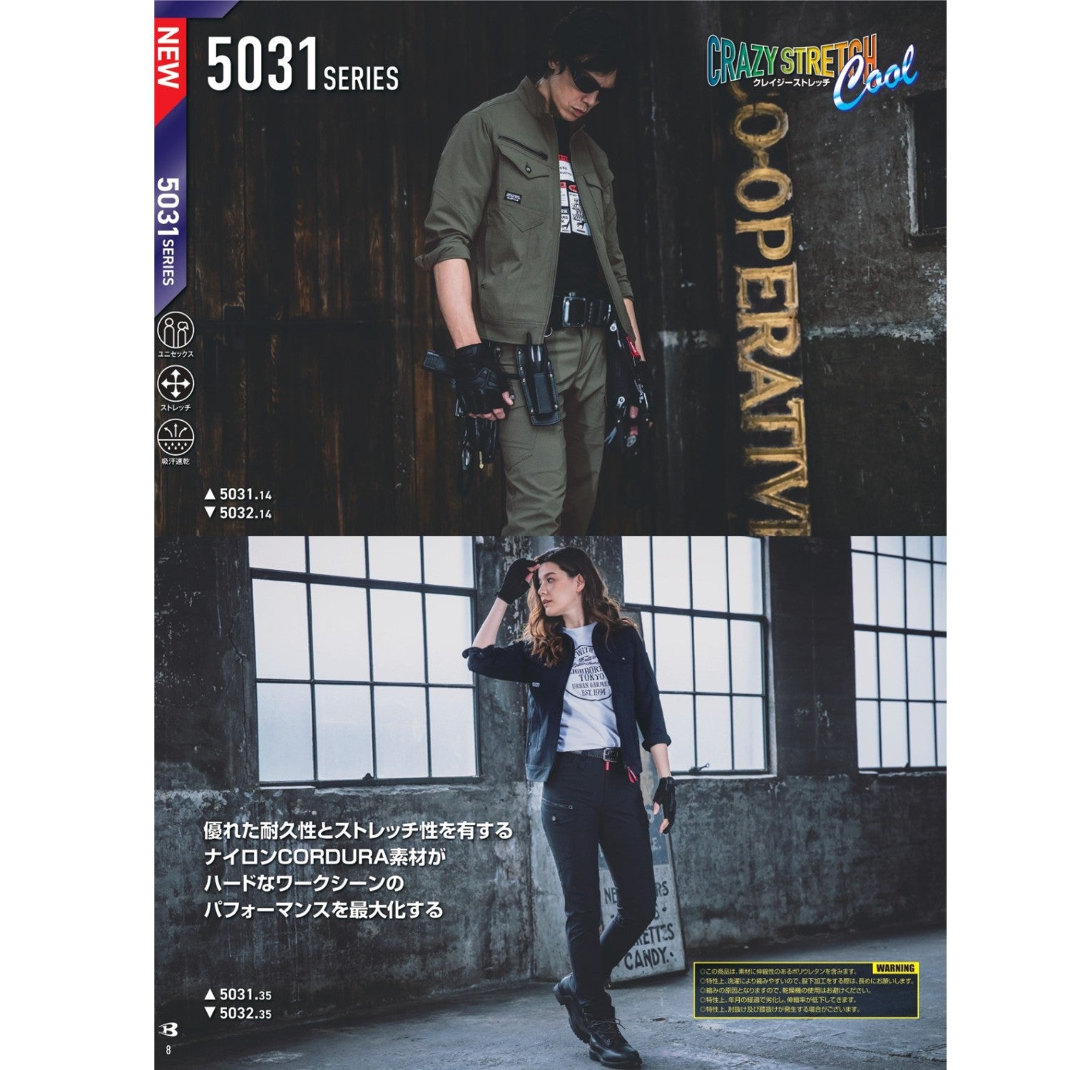 2025SS新作 バートル 5031 BURTLE ジャケット 長袖 コーデュラ4WAYストレッチ 吸汗速乾加工 接触冷感 作業着 クレイジーストレッチ ユニセックス