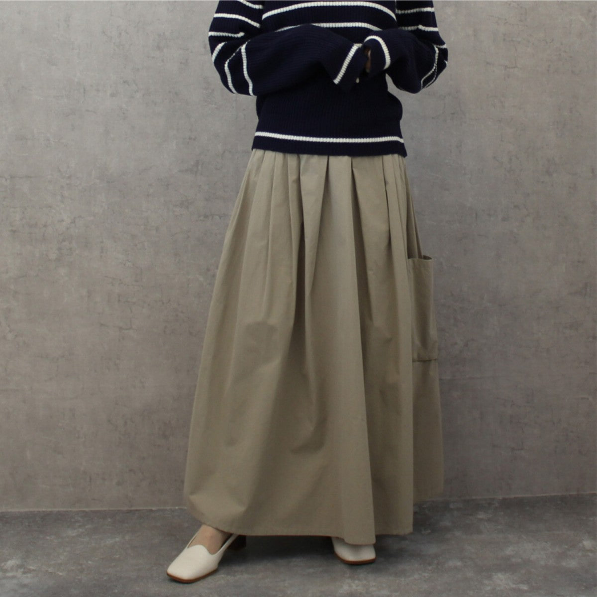 スカート レディース ロングスカート ハイウエスト ウエストゴム サイドポケット フレアスカート Aライン カジュアル 30代 40代 50代