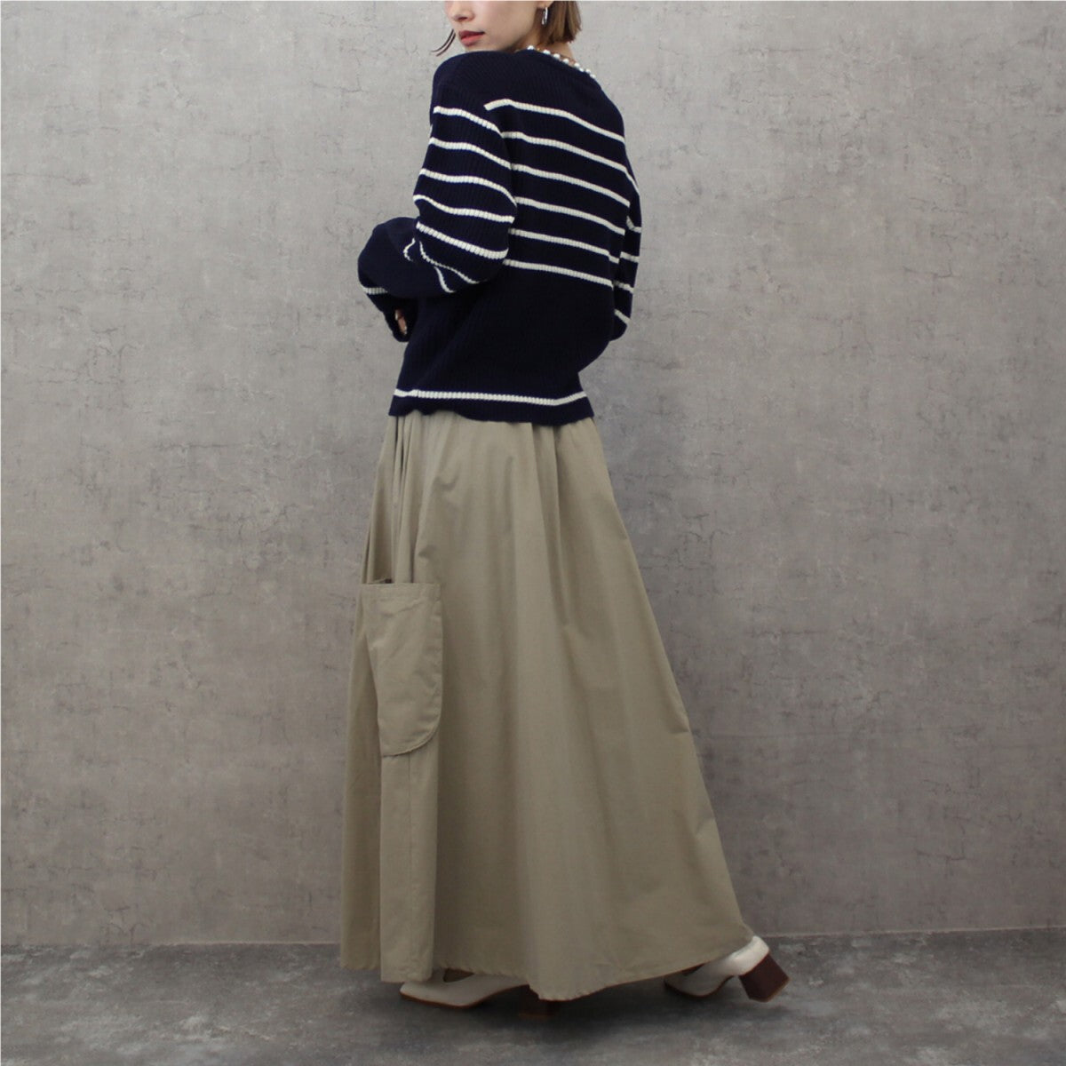 スカート レディース ロングスカート ハイウエスト ウエストゴム サイドポケット フレアスカート Aライン カジュアル 30代 40代 50代