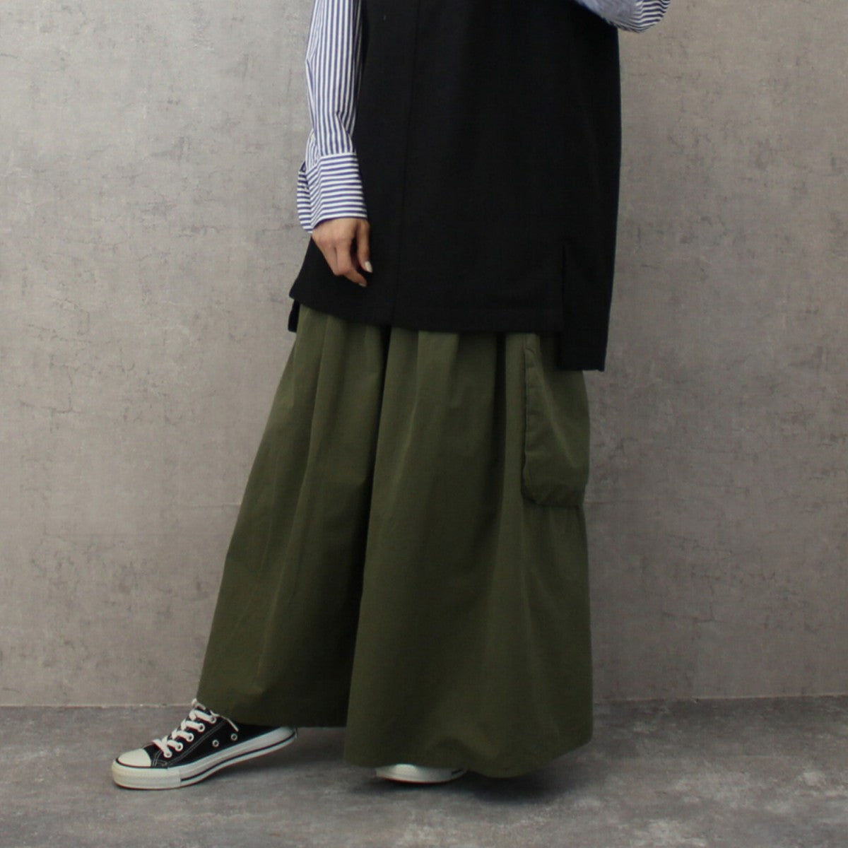 スカート レディース ロングスカート ハイウエスト ウエストゴム サイドポケット フレアスカート Aライン カジュアル 30代 40代 50代