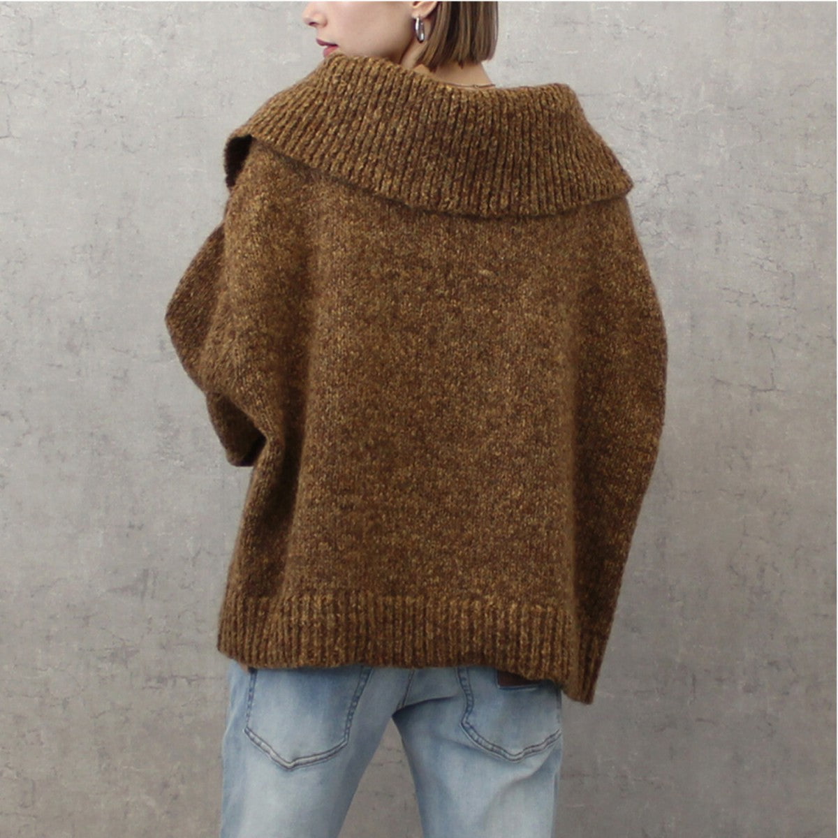 【在庫処分価格】 MIXハイネックニット トップス セーター 長袖 タートルネック あったかニット ビックシルエットハーフジップ 厚手 30代 40代 50代