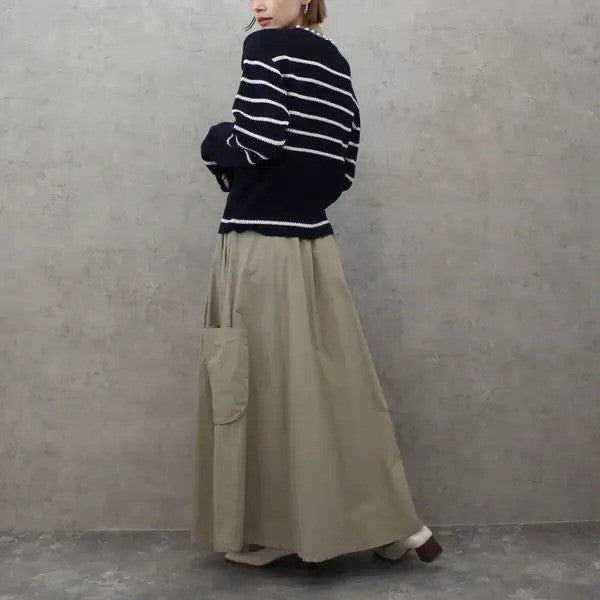 【在庫処分価格】 ニット レディース パール畦編みプルオーバー トップス 秋冬 長袖 ホワイト グレーホワイトボーダー ネイビーボーダー