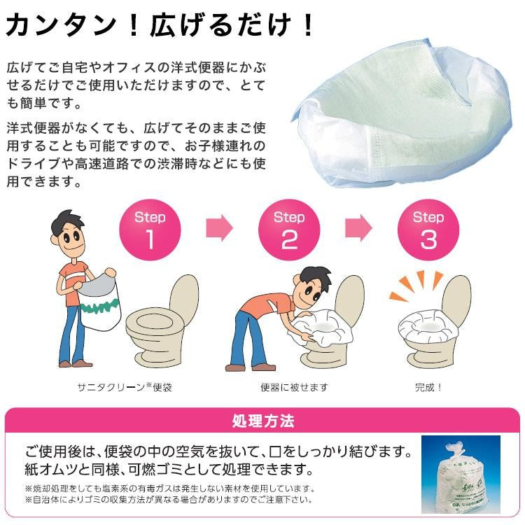 非常用トイレ サニタクリーン・ポータブル 組立式 簡易トイレ トイレセット 便袋10枚入 防臭 断水 非常時