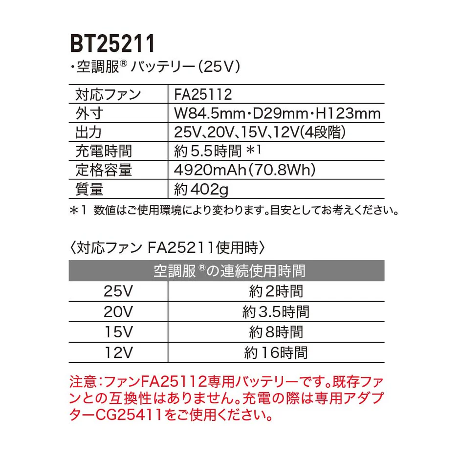 XEBEC XS25011 空調ファン・バッテリー 25Vスターターキット ジーベック