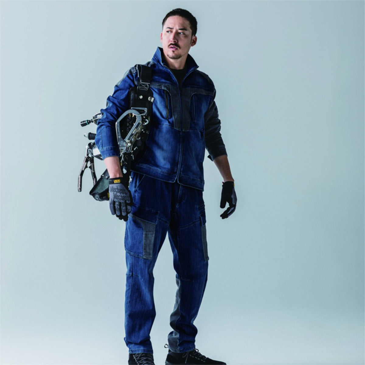 2025AW 寅壱 9882-219 デニムカーゴパンツ COUDURA混ハイブリットデニム 作業着 ワーク デニムパンツ ストレッチ 高強度