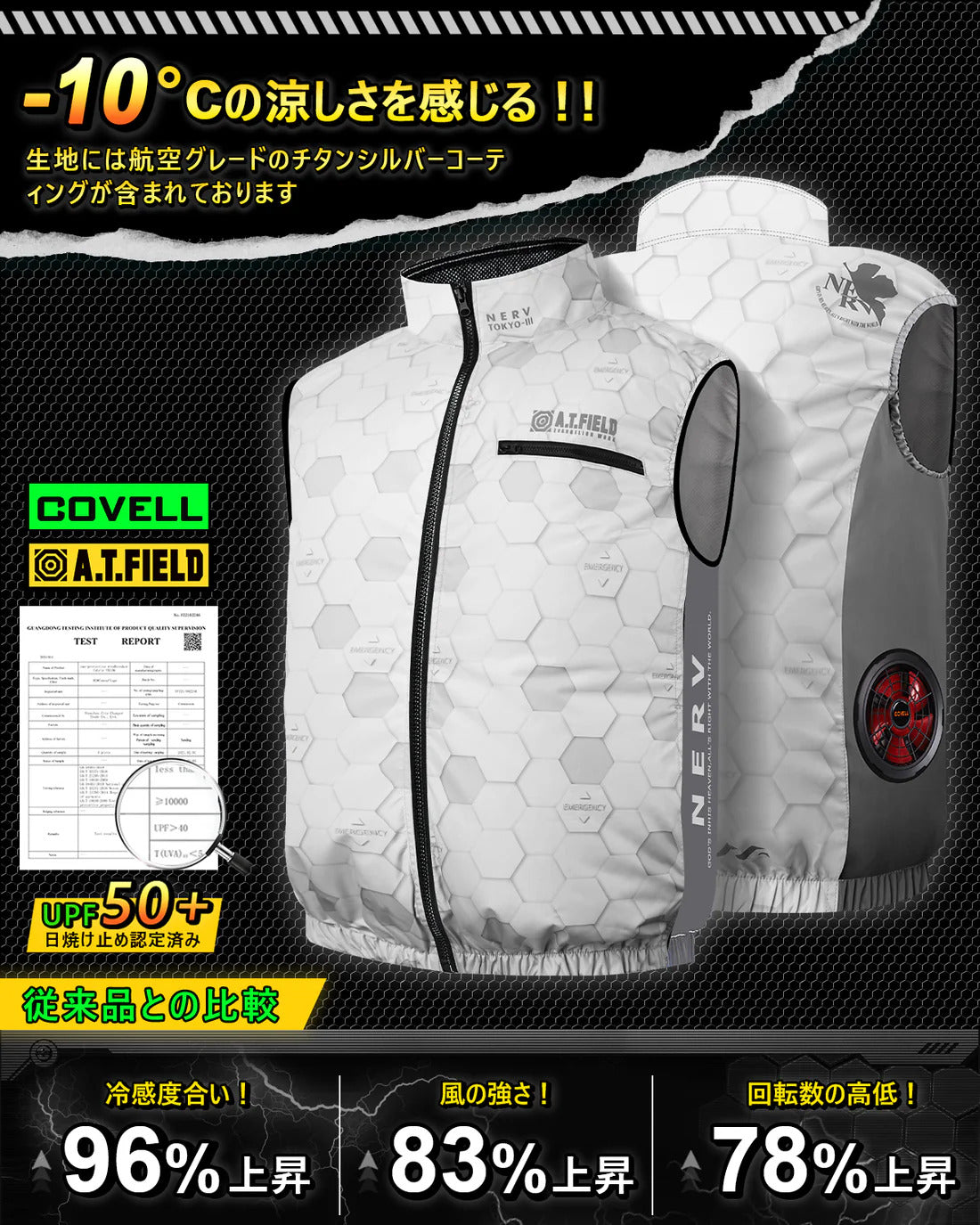 【エヴァンゲリオンパープル(初号機)特別SET】A.T.FIELD COVELL 空調冷風ベスト 36Vファンバッテリー A.T.FIELDxMANDOM TG-003E  EVA安全スニーカー エヴァンゲリオン