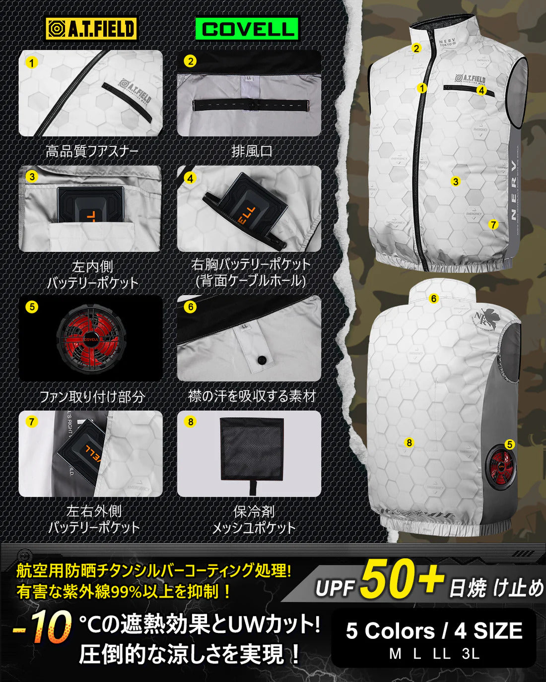 【エヴァンゲリオンパープル(初号機)特別SET】A.T.FIELD COVELL 空調冷風ベスト 36Vファンバッテリー A.T.FIELDxMANDOM TG-003E  EVA安全スニーカー エヴァンゲリオン